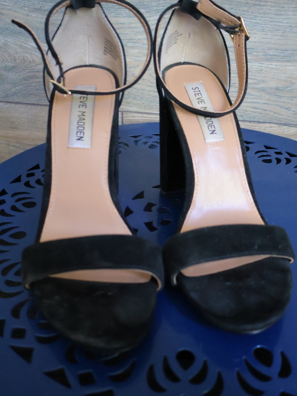 Steve Madden Black Suede Ankle-Strap Block Heels